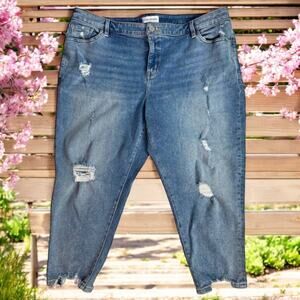 Lane Bryant Women's 20 Signature Fit Distressed Mid-Rise Boyfriend Capri Jeans